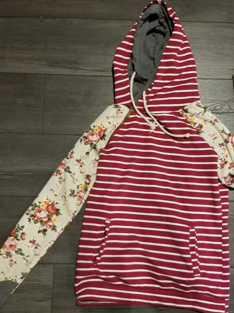 Mindy Mae Burgandy striped double hoodie